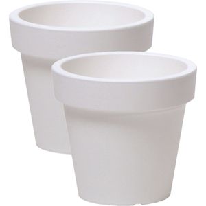 Prosperplast Bloempot Basic - 2x stuks - kunststof - parel wit - D20 x H18 cm - buiten/tuin