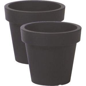Prosperplast Bloempot Basic - 2x stuks - kunststof - antraciet - D29 x H27 cm - buiten/tuin