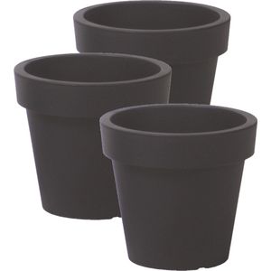 3x stuks basic plantenpot/bloempot kunststof dia 16 cm/hoogte 14.5 cm antraciet grijs voor binnen/buiten