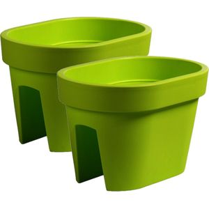 2x stuks balkon plantenpotten/bloempotten lime groen 12 liter van kunststof 40 x 27 x 25 cm - Tuin/balkon reling