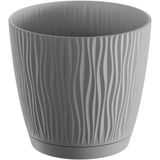 Plantenpot/bloempot Waves - 2x stuks - kunststof - steengrijs - D13 x H12 cm - binnen/buiten - Plantenpotten