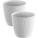 2x stuks stijlvolle kunststof plantenpot/bloempot dia 19 cm/hoogte 17.5 cm Waves wit