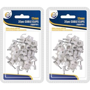 105x Witte kabelclips/kabelklemmen met spijker 12 mm - Kabelclips/kabelklemmen/kabelbinders - Kabels en snoeren wegwerken