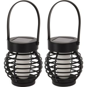 Set van 2x Stuks Zwarte Solar LED Lantaarns 11 cm - Tuinverlichting - Tuinlampen
