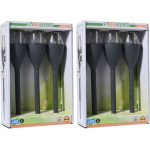 Set van 6x stuks zwarte solar LED lantaarns 31 cm - Tuinverlichting - Tuinlampen - Solarlampen op zonne-energie