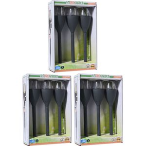 Set van 9x Stuks Zwarte Solar LED Lantaarns 31 cm - Tuinverlichting - Tuinlampen