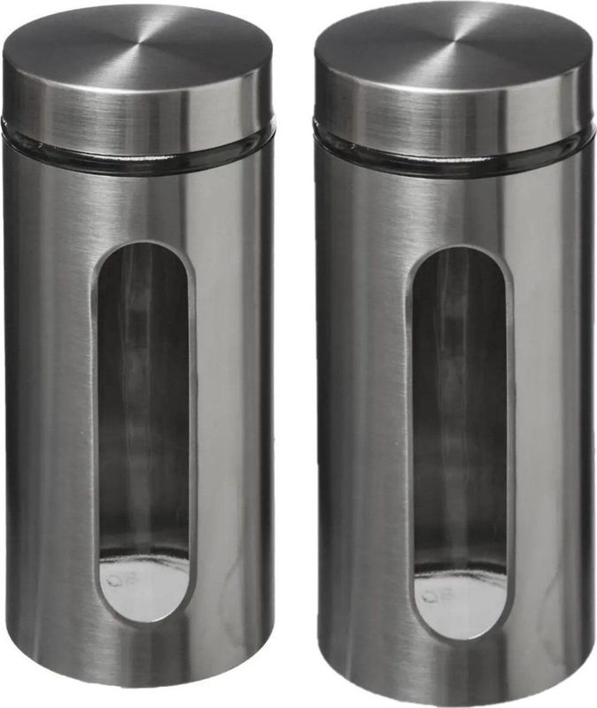 2x Stuks Voorraadbussen/Voorraadpotten 1,25L RVS met Deksel