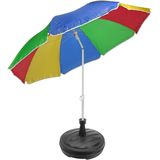 Regenboog gekleurde tuin/strand parasol 180 cm met antraciet voet van 42 cm