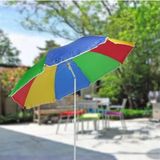 Regenboog gekleurde tuin/strand parasol 180 cm met vulbare wit plastic voet van 42 cm