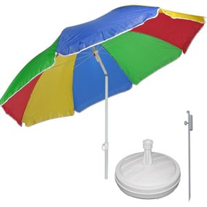 Regenboog gekleurde tuin/strand parasol 180 cm met metalen grondharing van 50 cm