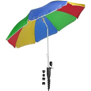 Regenboog gekleurde tuin/strand parasol 180 cm met kunststof grondharing van 45 cm