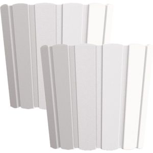 Set van 2x stuks wood-look plantenpot/bloempot kunststof dia 20 cm/hoogte 18 cm parel wit - Plantenpotten