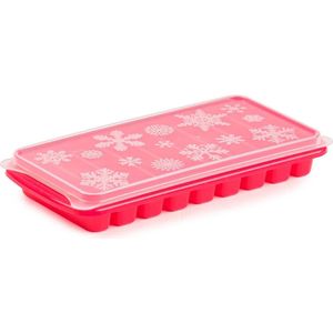 Tray met Flessenhals ijsblokjes/ijsklontjes ijsblok staafjes vormpjes 10 vakjes kunststof roze met afsluit deksel