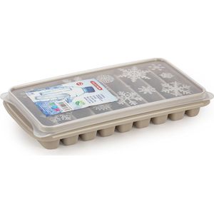 Tray met Flessenhals ijsblokjes/ijsklontjes ijsblok staafjes vormpjes 10 vakjes kunststof taupe met afsluit deksel