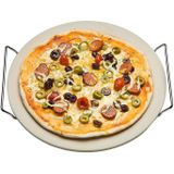 Keramische pizzasteen rond 33 cm met handvaten - Met inklapbare RVS pizzaschep 25 cm - BBQ/oven pizza stone