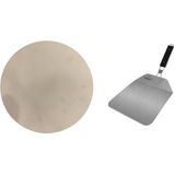 Keramische pizzasteen voor op de barbecue 36 cm - Met inklapbare RVS pizzaschep 25 cm - BBQ/oven pizza stone