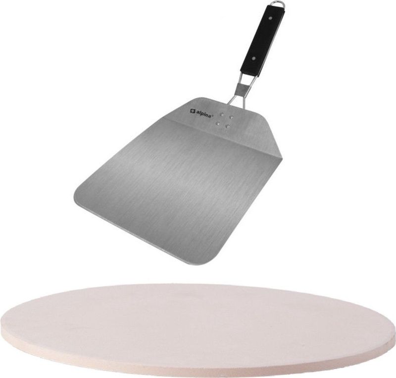BBQ/oven pizzasteen rond keramiek 30 cm - Met inklapbare RVS pizzaschep 25 cm - Pizza stone