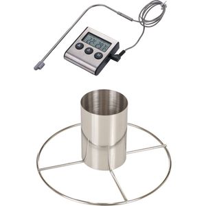 Kiprooster/kippengrill voor de barbecue/BBQ/oven RVS 20 cm - Met digitale vleesthermometer / braadthermometer