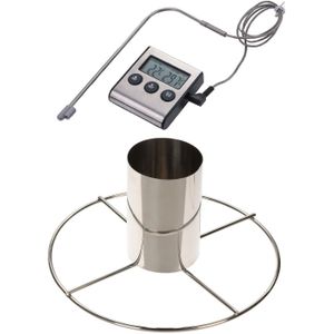 Kiprooster/kippengrill voor de barbecue/BBQ/oven RVS 20 cm - Met digitale vleesthermometer / braadthermometer