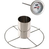 Kiprooster/kippengrill voor de barbecue/BBQ/oven RVS 20 cm - Met analoge vleesthermometer / braadthermometer