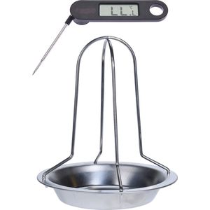 RVS kiprooster/kiphouder/kippenrooster voor de barbecue/BBQ/oven 20 cm met vleesthermometer - barbecueroosters