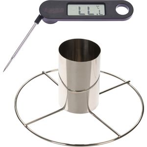 Kiprooster/Kippengrill Voor de Barbecue/BBQ/Oven RVS 20 cm - Met Digitale Vleesthermometer / Braadthermometer RVS 17 cm