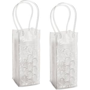 4x stuks transparante PVC koeltas draagtas voor flessen 25 cm - Handige koeltassen voor wijnflessen/frisdrankflessen voor onderweg