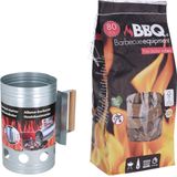 BBQ briketten/houtskool starter met houten handvat 27 cm - Inclusief 80x BBQ aanmaakblokjes
