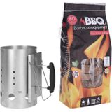 BBQ briketten/houtskool starter met kunststoffen handvat 30 cm - Inclusief 80x BBQ aanmaakblokjes