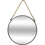 Set van 2x spiegels/wandspiegels rond metaal zwart met touw - Woondecoratie/accessoires