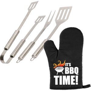 Barbecue/bbq gereedschap 3-delige set 33 cm van RVS met BBQ handschoen It's BBQ Time!