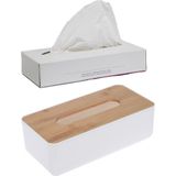 Tissuedoos/tissuebox kunststof/bamboe hout 26 x 13 cm gevuld met 100x stuks 2-laags tissue papier