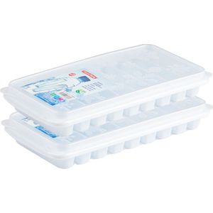 2x stuks Trays met Flessenhals ijsblokjes/ijsklontjes ijsblok staafjes vormpjes 10 vakjes kunststof wit met afsluit deksel