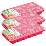 4x stuks Trays met ijsblokjes/ijsklontjes vormpjes 12 vakjes kunststof roze met afsluitdeksel