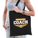 Verkozen tot beste coach katoenen tas zwart voor dames - verjaardag - kado /  tasje / shopper