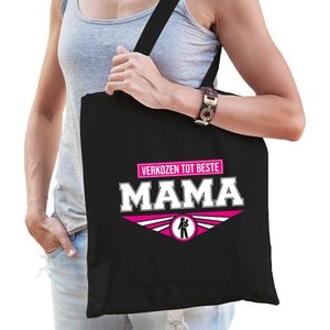 Verkozen tot beste mama katoenen tas zwart voor dames - verjaardag / Moederdag - kado shopper