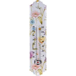 Binnen/Buiten Thermometer Metaal met Lentebloemen/Zomerse Print 29 X 6.5 cm - Huis/Tuin