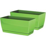 Set van 2x stuks plantenpotten/bloempotten kunststof glanzend kiwi groen 29 x 14 x 13.6 cm