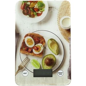 Digitale keukenweegschaal met ontbijt druk RVS - 23 x 15 cm - Elektrisch