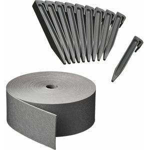 Kunststof grasrand / borderrand grijs inclusief 30x grondpennen van 30 meter x 7,5 cm - Perkranden