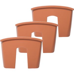 3x stuks balkon railing opzet plantenbakken/bloembakken kunststof 58 x 28 x 20 cm terra cotta kleur voor buiten