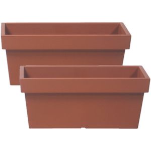 2x stuks stevige terras/balkon plantenbakken/bloembakken kunststof 38 x 18 x 16 cm terra cotta voor buiten