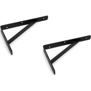 Set van 8x stuks plankdragers / planksteunen zwart metaal met schoor 39,5 x 27 cm - wandplankdragers