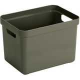 2x stuks opbergboxen/opbergmanden donkergroen van 18 liter kunststof met transparante deksel 35 x 25 x 24 cm