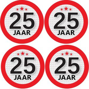 Set van 12x stuks 25 jaar leeftijd sticker rond 9 cm verjaardag versiering - Feeststickers