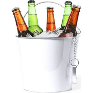 IJsemmer/bierkoeler - 6L - metaal - wit - met flesopener - wijnkoeler - drankkoeler - IJsemmers