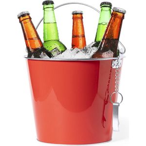 IJsemmer/bierkoeler - 6L - metaal - rood - met flesopener - wijnkoeler - drankkoeler