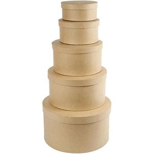 Set van 6x stuks ronde bruine kartonnen hobby opslag doosje/dozen 15 x 8 cm - Hobbydecoratieobject