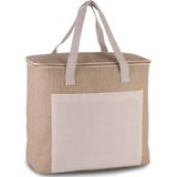 Grote strand koeltas jute/canvas 20 liter en 38 x 32 x 16 cm met 3x stuks 1000 grams koelelementen blauw