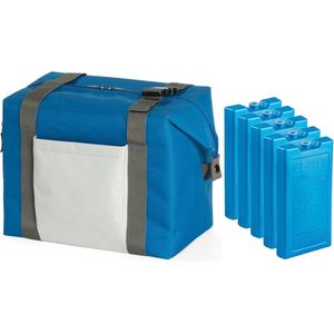 Strand/picknick isolatie koeltas blauw 15 liter/38 x 33 x 18 cm met 5x stuks koelelementen van 500 gram